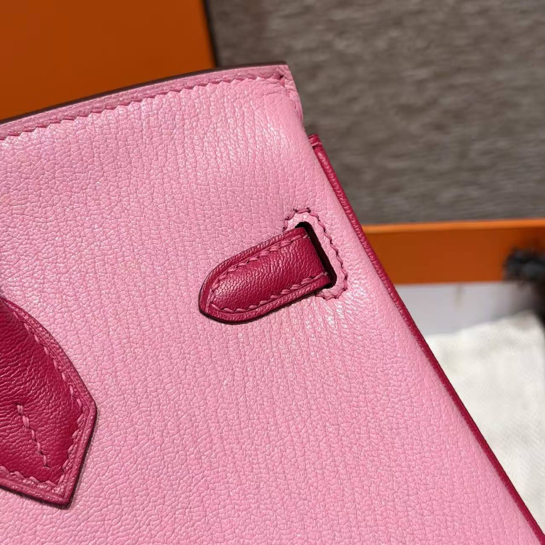 Hermes Birkin 25 Bag Handmade In Chèvre Leather Silver Hardware 5P Pink E5 Rose Tyrien - Image 7
