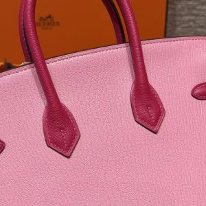 Hermes Birkin 25 Bag Handmade In Chèvre Leather Silver Hardware 5P Pink E5 Rose Tyrien - Image 6