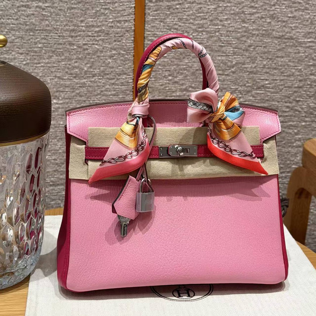 Hermes Birkin 25 Bag Handmade In Chèvre Leather Silver Hardware 5P Pink E5 Rose Tyrien - Image 5