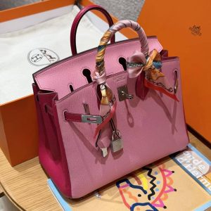 Hermes Birkin 25 Bag Handmade In Chèvre Leather Silver Hardware 5P Pink E5 Rose Tyrien - Image 4