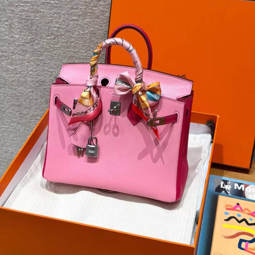 Hermes Birkin 25 Bag Handmade In Chèvre Leather Silver Hardware 5P Pink E5 Rose Tyrien - Image 3