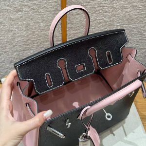 Hermes Birkin 25 Bag Handmade In Chèvre Leather Silver Hardware 89 Nior 3Q Rose Sakura - Image 19
