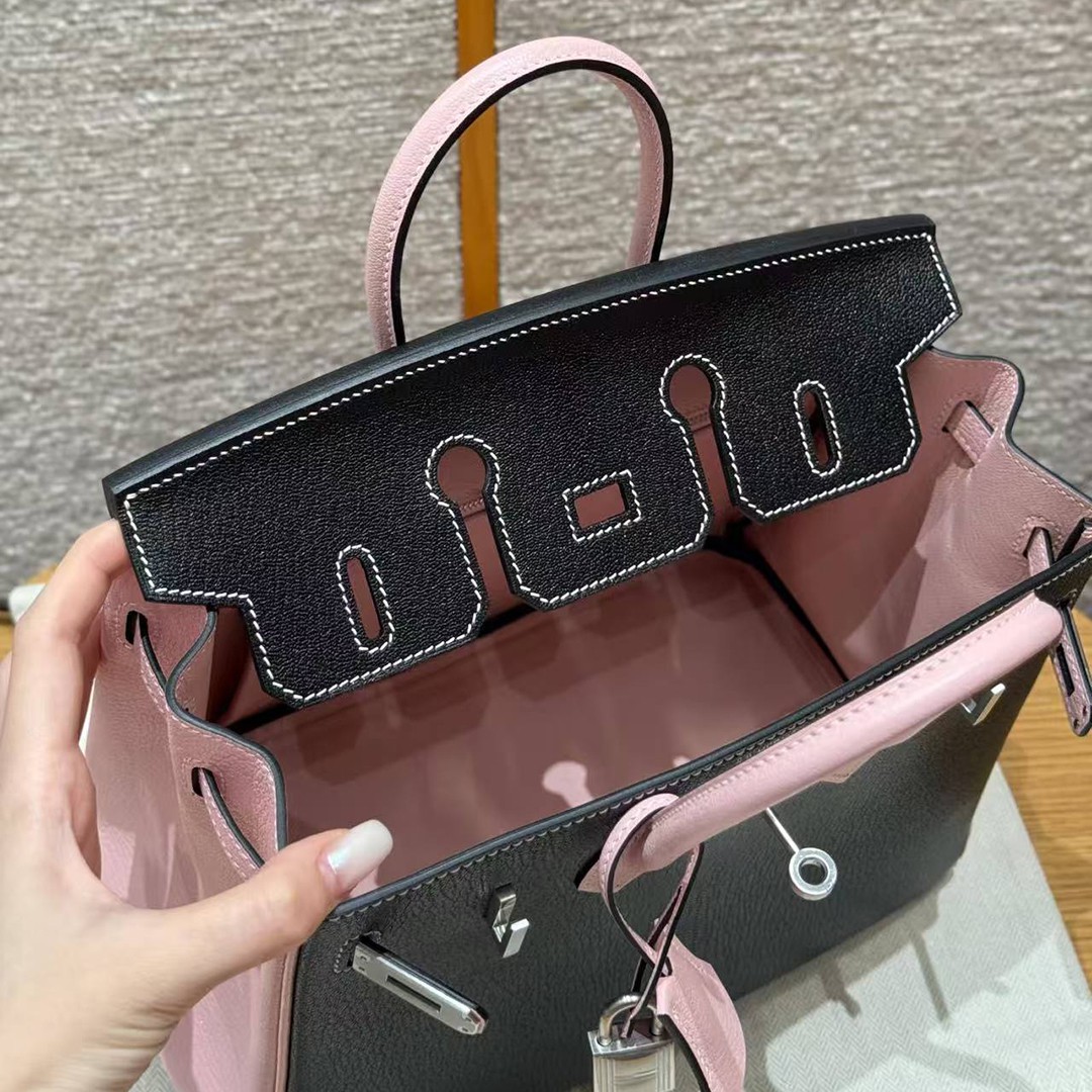 Hermes Birkin 25 Bag Handmade In Chèvre Leather Silver Hardware 89 Nior 3Q Rose Sakura - Image 19