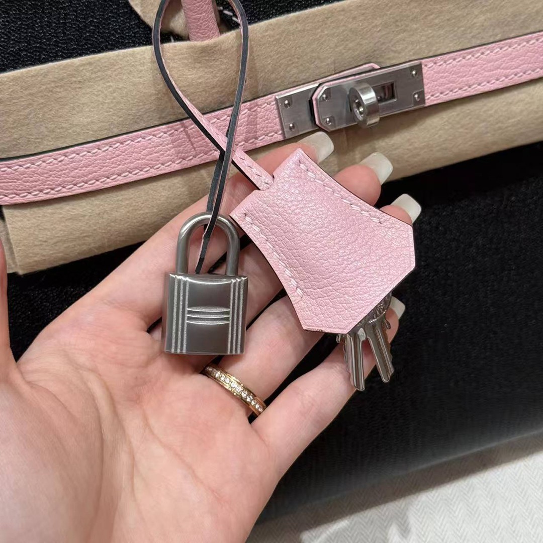 Hermes Birkin 25 Bag Handmade In Chèvre Leather Silver Hardware 89 Nior 3Q Rose Sakura - Image 16