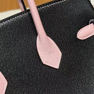 Hermes Birkin 25 Bag Handmade In Chèvre Leather Silver Hardware 89 Nior 3Q Rose Sakura - Image 14