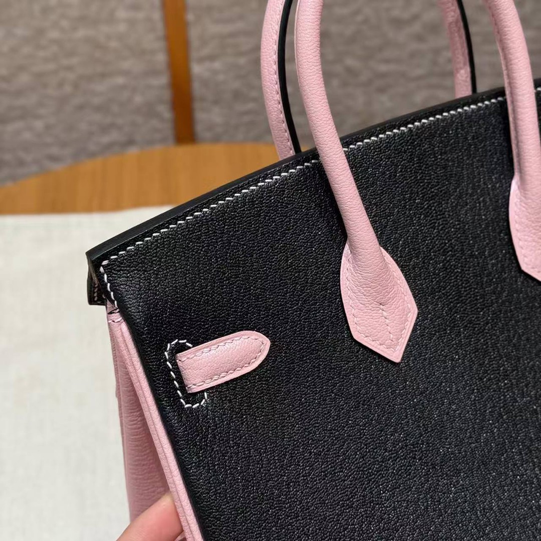 Hermes Birkin 25 Bag Handmade In Chèvre Leather Silver Hardware 89 Nior 3Q Rose Sakura - Image 13