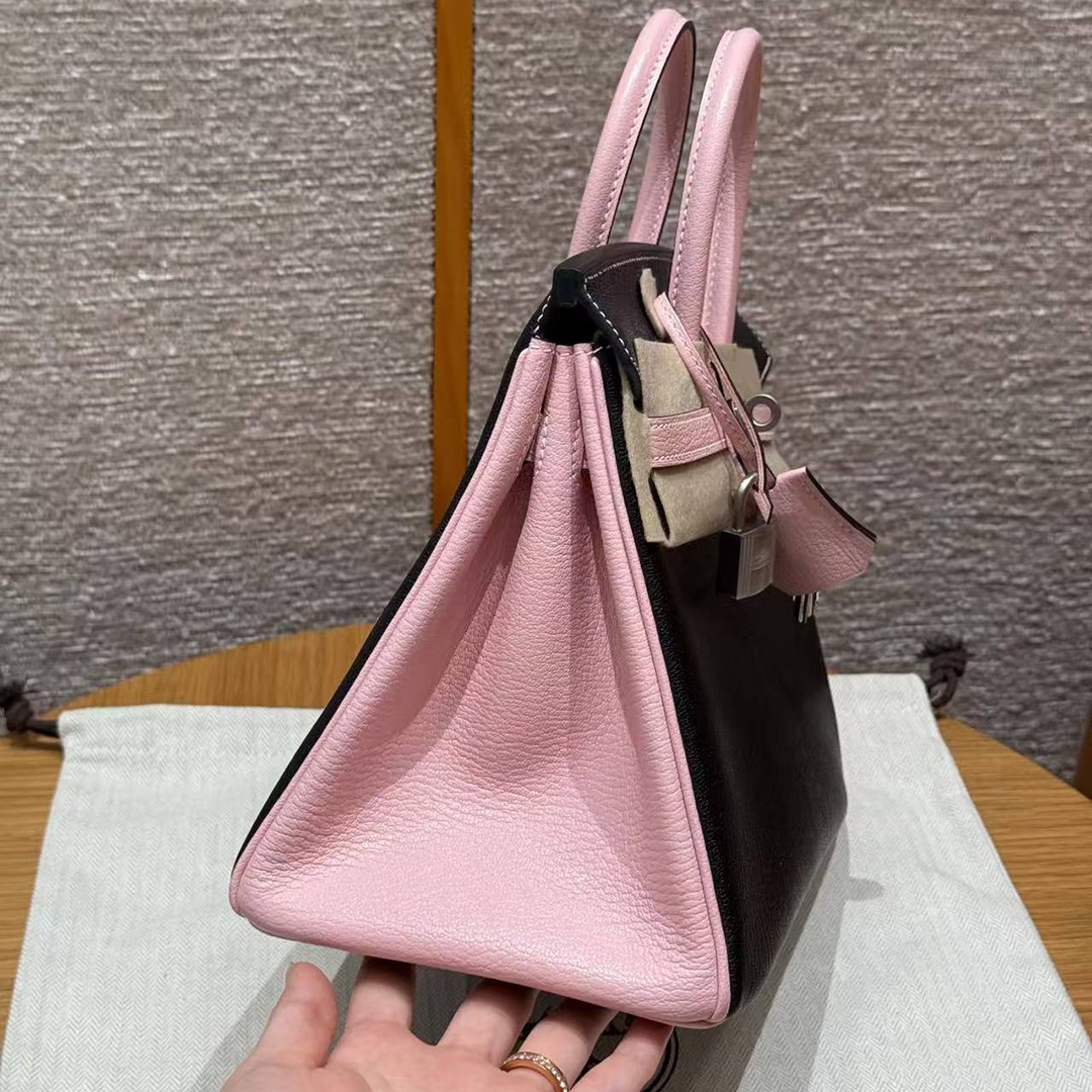 Hermes Birkin 25 Bag Handmade In Chèvre Leather Silver Hardware 89 Nior 3Q Rose Sakura - Image 9
