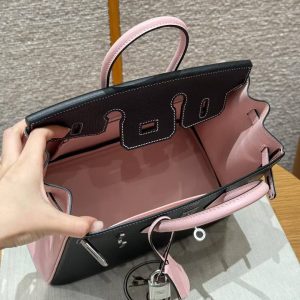 Hermes Birkin 25 Bag Handmade In Chèvre Leather Silver Hardware 89 Nior 3Q Rose Sakura - Image 6