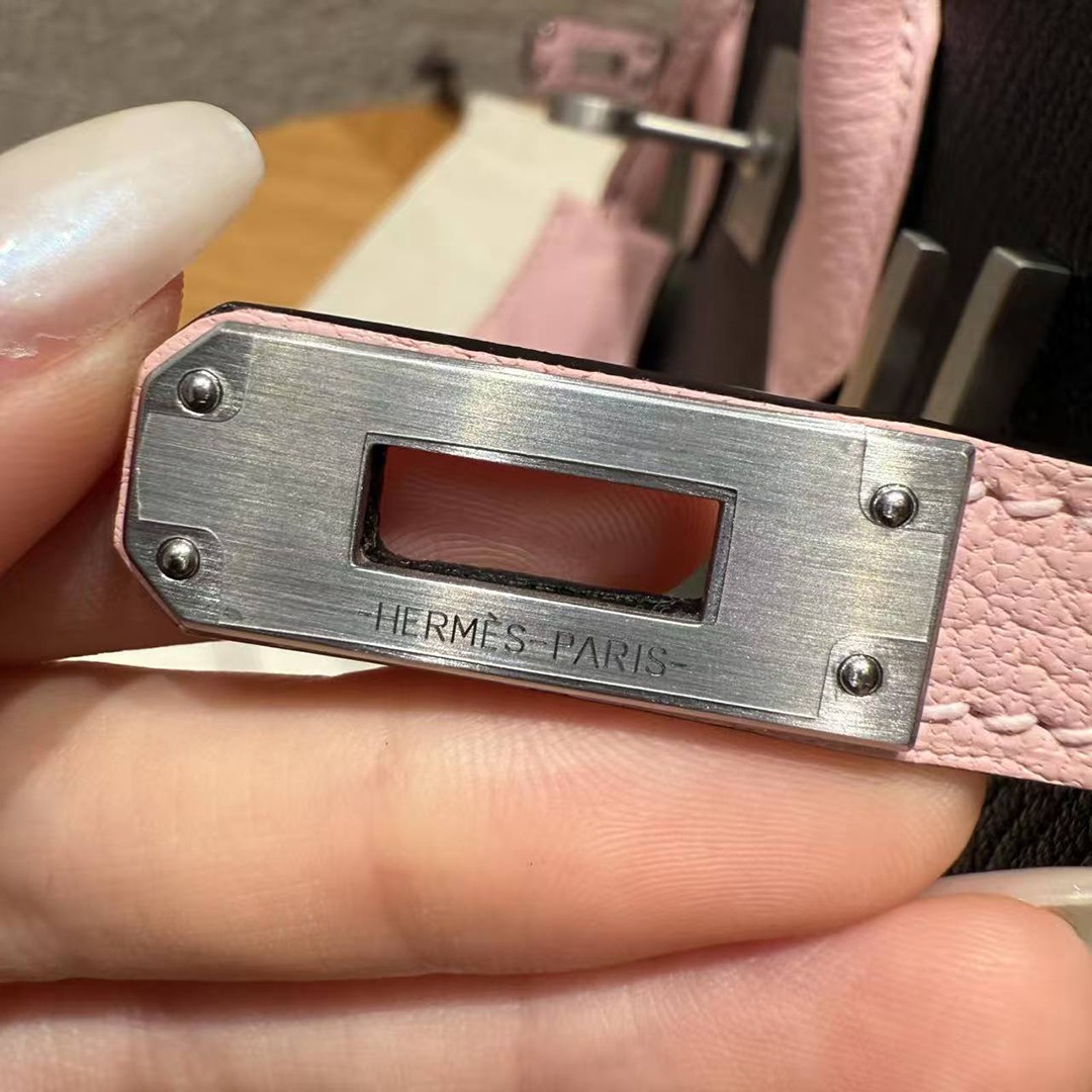 Hermes Birkin 25 Bag Handmade In Chèvre Leather Silver Hardware 89 Nior 3Q Rose Sakura - Image 4