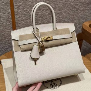 Hermes Birkin 25 Bag Handmade In Epsom Calfskin Leather Gold Hardware 10 Craie