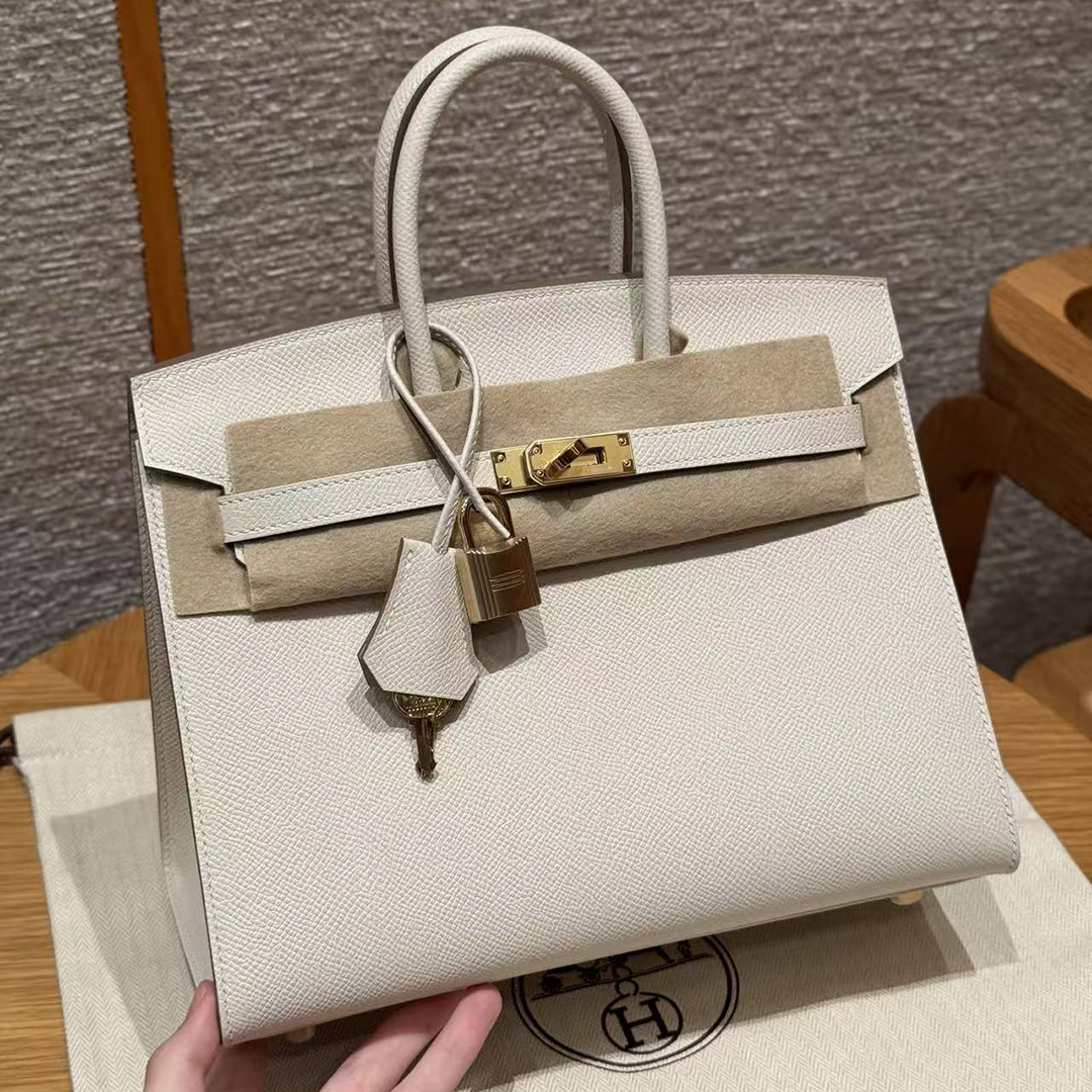 Hermes Birkin 25 Bag Handmade In Epsom Calfskin Leather Gold Hardware 10 Craie