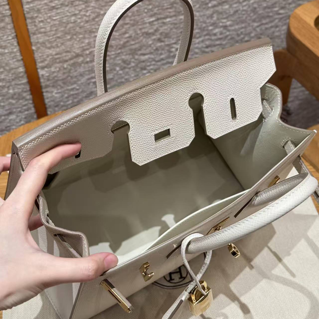 Hermes Birkin 25 Bag Handmade In Epsom Calfskin Leather Gold Hardware 10 Craie - Image 9