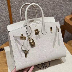 Hermes Birkin 25 Bag Handmade In Epsom Calfskin Leather Gold Hardware 10 Craie - Image 3