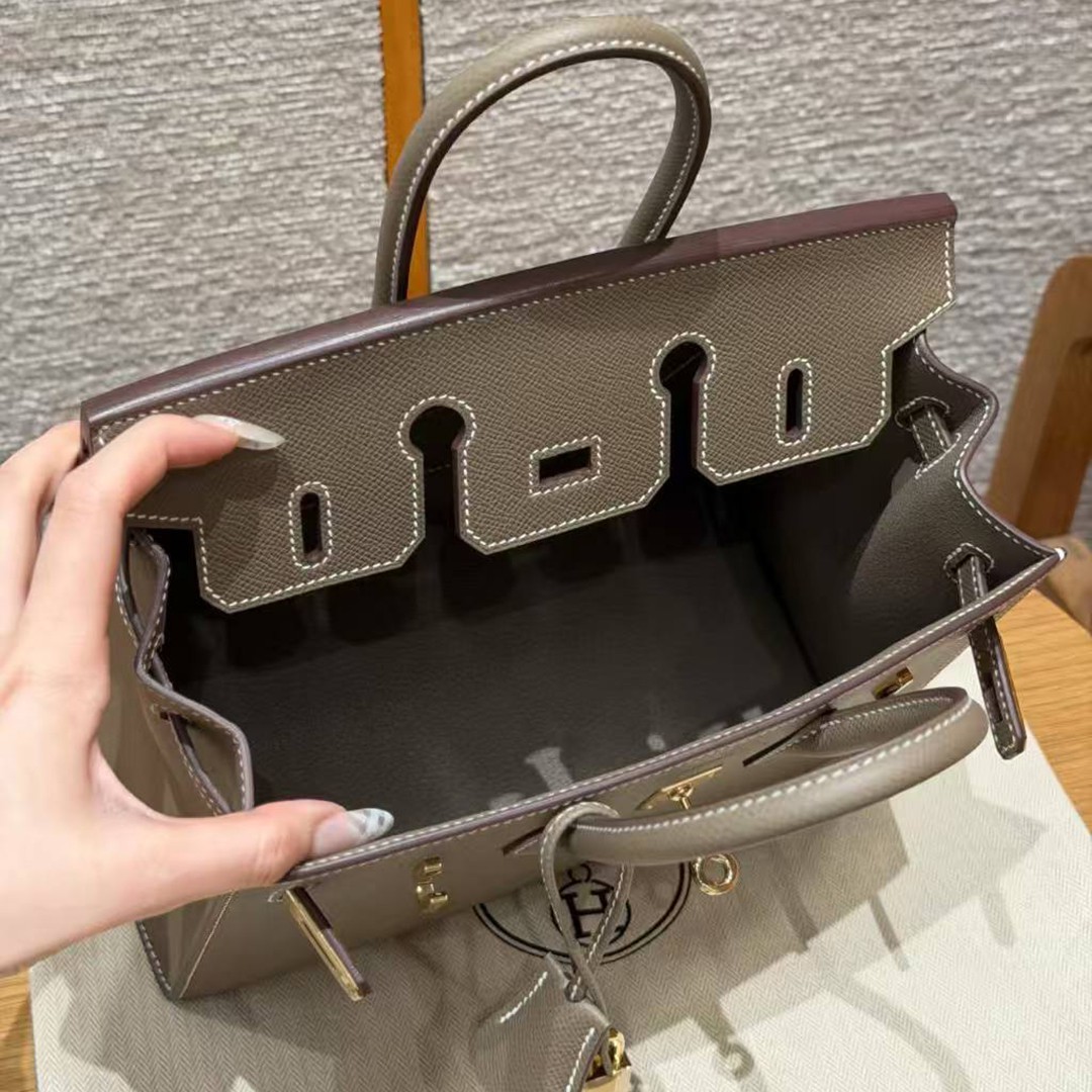 Hermès Birkin 25 Bag Handmade In Epsom Calfskin Leather Gold Hardware 18 Etoupe - Image 16