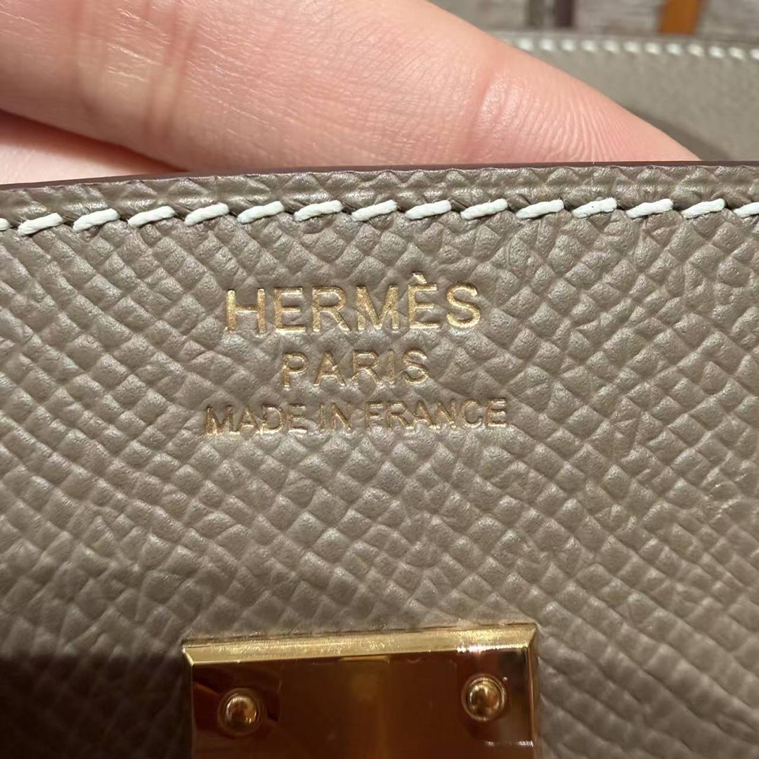 Hermès Birkin 25 Bag Handmade In Epsom Calfskin Leather Gold Hardware 18 Etoupe - Image 15