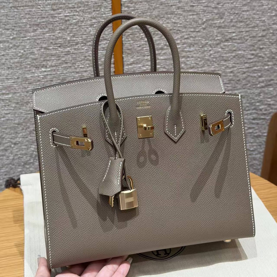 Hermès Birkin 25 Bag Handmade In Epsom Calfskin Leather Gold Hardware 18 Etoupe - Image 13