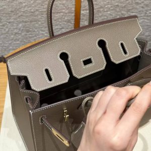 Hermès Birkin 25 Bag Handmade In Epsom Calfskin Leather Gold Hardware 18 Etoupe - Image 11