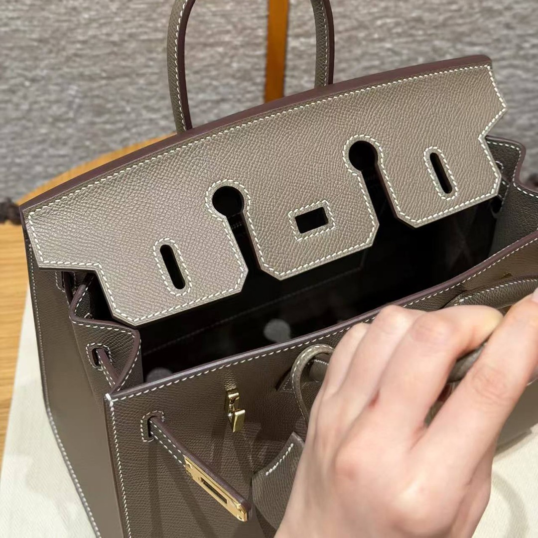 Hermès Birkin 25 Bag Handmade In Epsom Calfskin Leather Gold Hardware 18 Etoupe - Image 11