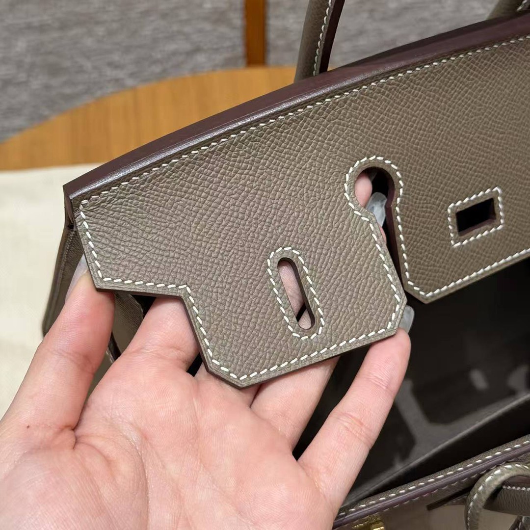 Hermès Birkin 25 Bag Handmade In Epsom Calfskin Leather Gold Hardware 18 Etoupe - Image 10