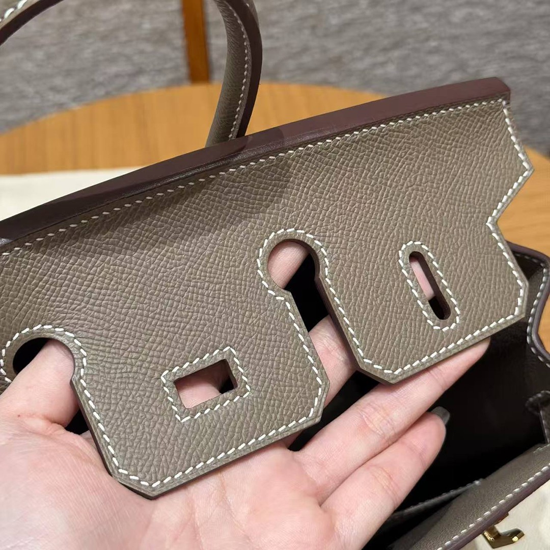Hermès Birkin 25 Bag Handmade In Epsom Calfskin Leather Gold Hardware 18 Etoupe - Image 9