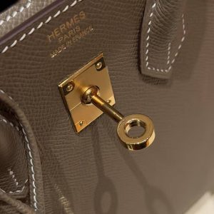 Hermès Birkin 25 Bag Handmade In Epsom Calfskin Leather Gold Hardware 18 Etoupe - Image 7