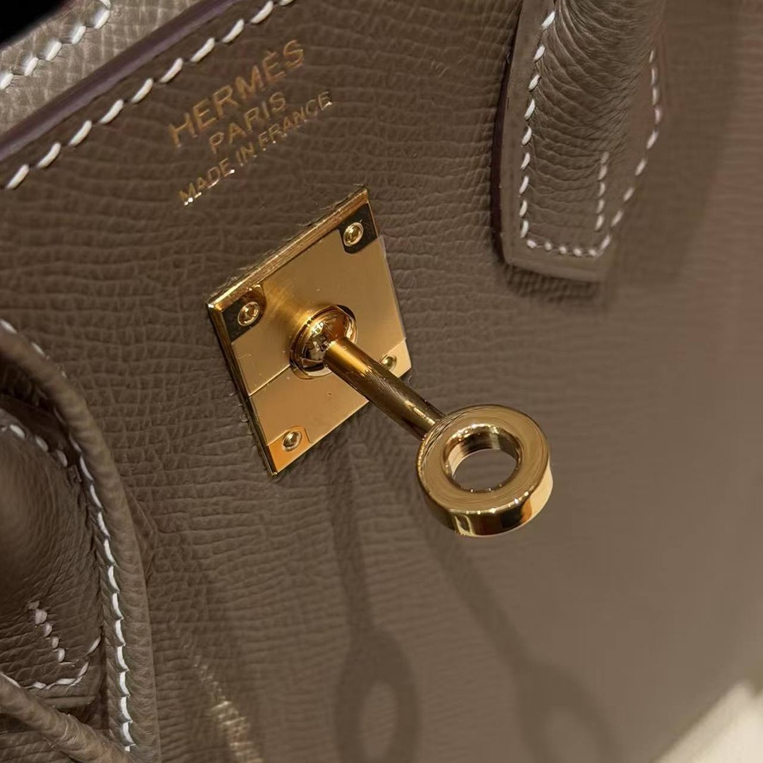 Hermès Birkin 25 Bag Handmade In Epsom Calfskin Leather Gold Hardware 18 Etoupe - Image 7