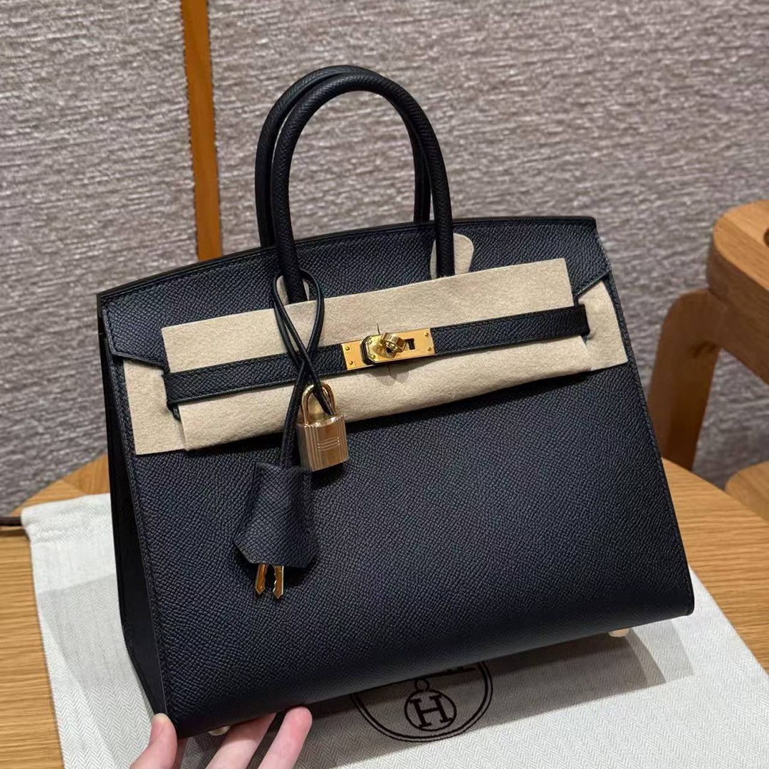 Hermes Birkin 25 Bag Handmade In Epsom Calfskin Leather Gold Hardware 89 Noir