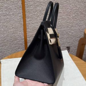 Hermes Birkin 25 Bag Handmade In Epsom Calfskin Leather Gold Hardware 89 Noir - Image 16