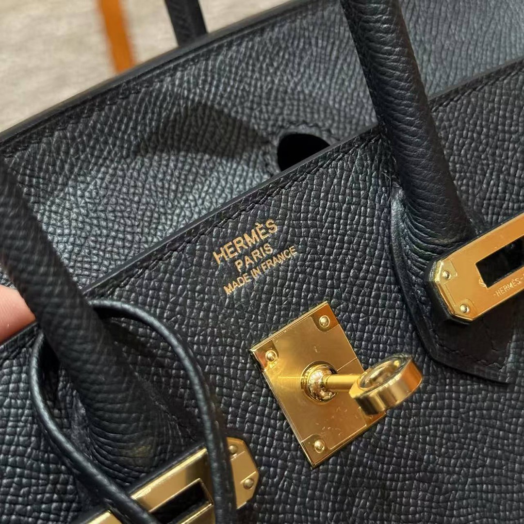 Hermes Birkin 25 Bag Handmade In Epsom Calfskin Leather Gold Hardware 89 Noir - Image 12