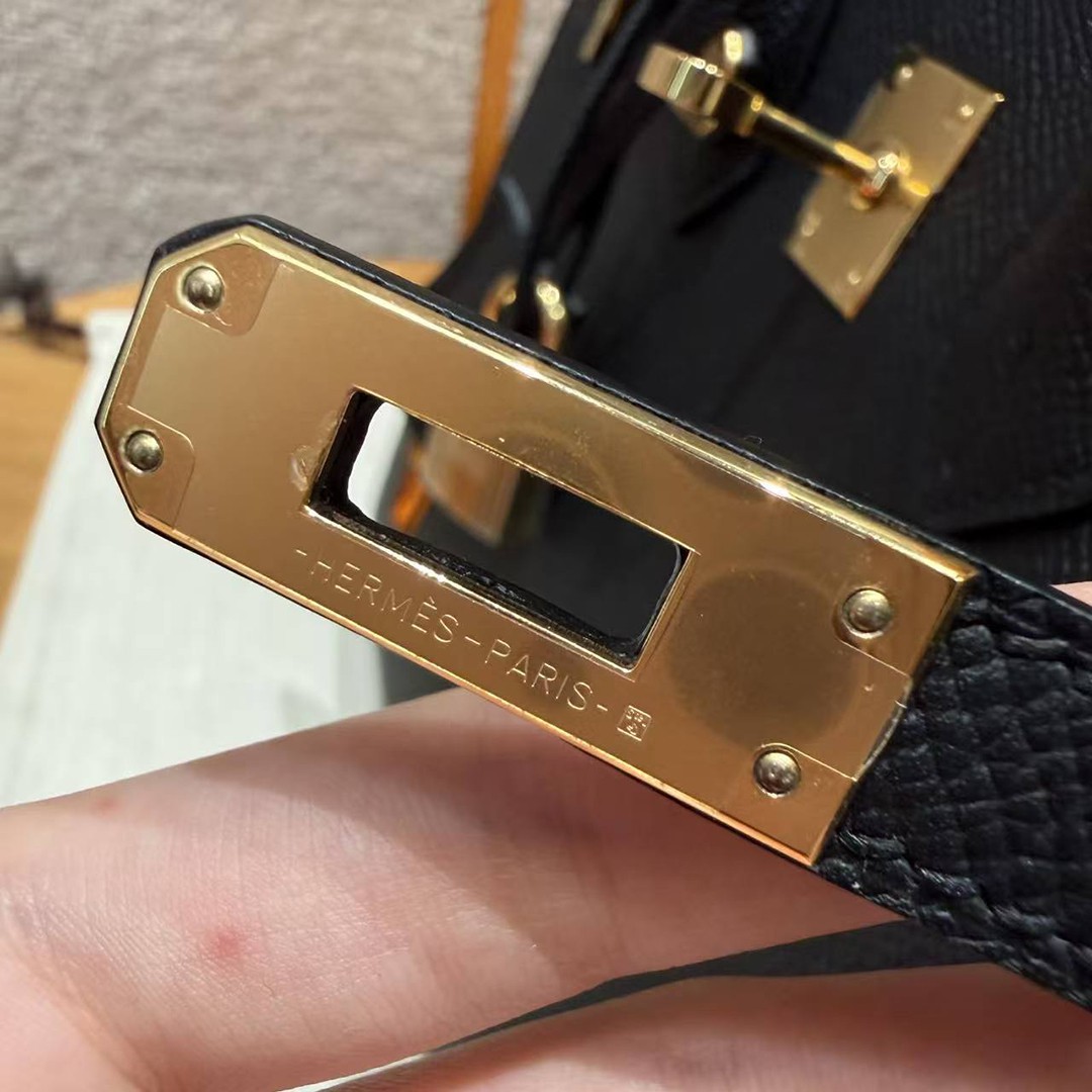 Hermes Birkin 25 Bag Handmade In Epsom Calfskin Leather Gold Hardware 89 Noir - Image 10