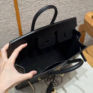 Hermes Birkin 25 Bag Handmade In Epsom Calfskin Leather Gold Hardware 89 Noir - Image 9