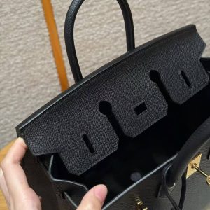 Hermes Birkin 25 Bag Handmade In Epsom Calfskin Leather Gold Hardware 89 Noir - Image 8