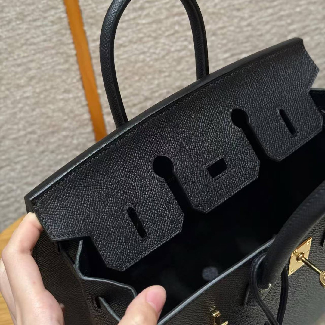 Hermes Birkin 25 Bag Handmade In Epsom Calfskin Leather Gold Hardware 89 Noir - Image 8