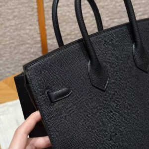 Hermes Birkin 25 Bag Handmade In Epsom Calfskin Leather Gold Hardware 89 Noir - Image 7