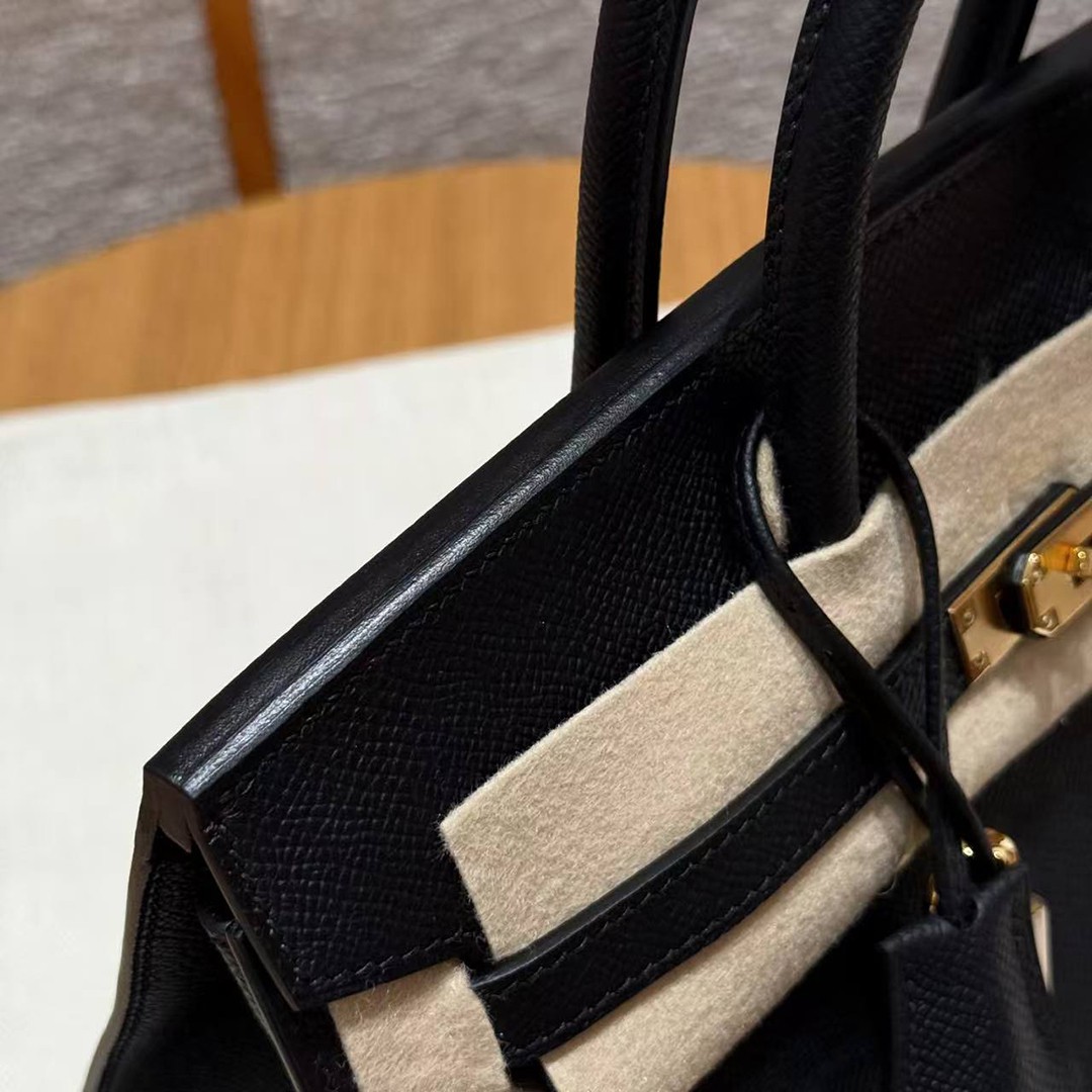 Hermes Birkin 25 Bag Handmade In Epsom Calfskin Leather Gold Hardware 89 Noir - Image 4