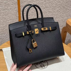 Hermes Birkin 25 Bag Handmade In Epsom Calfskin Leather Gold Hardware 89 Noir - Image 3