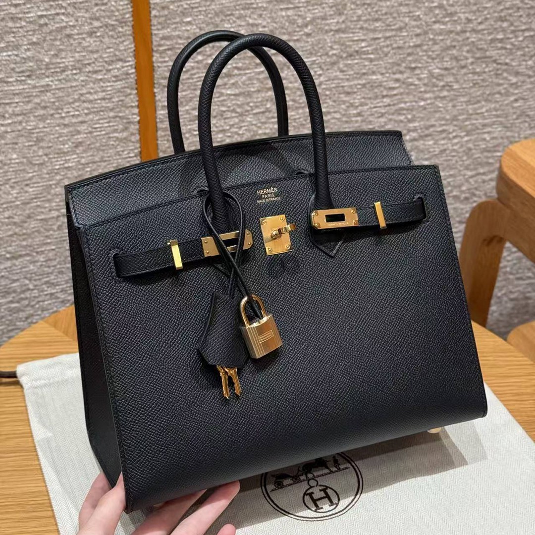 Hermes Birkin 25 Bag Handmade In Epsom Calfskin Leather Gold Hardware 89 Noir - Image 3