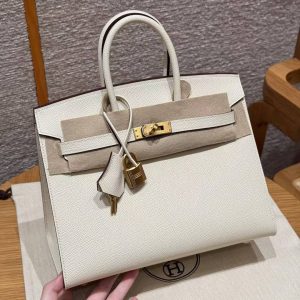 Hermès Birkin 25 Bag Handmade In Epsom Calfskin Leather Gold Hardware I2 Nata