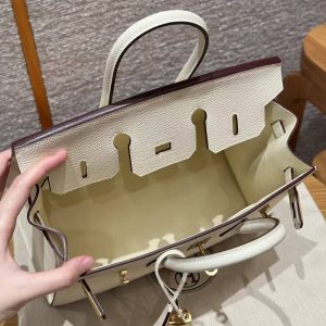 Hermès Birkin 25 Bag Handmade In Epsom Calfskin Leather Gold Hardware I2 Nata - Image 12