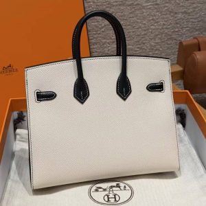 Alternative view of Hermes Birkin 25 Bag Handmade In Epsom Calfskin Leather Silver Hardware 10 Craie 89 Noir
