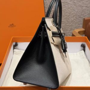 Hermes Birkin 25 Bag Handmade In Epsom Calfskin Leather Silver Hardware 10 Craie 89 Noir - Image 28