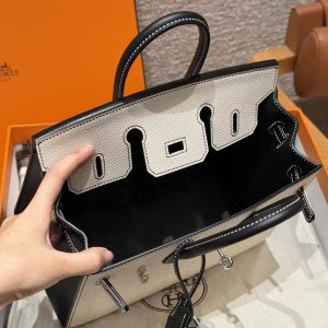 Hermes Birkin 25 Bag Handmade In Epsom Calfskin Leather Silver Hardware 10 Craie 89 Noir - Image 25