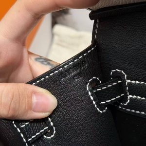 Hermes Birkin 25 Bag Handmade In Epsom Calfskin Leather Silver Hardware 10 Craie 89 Noir - Image 24