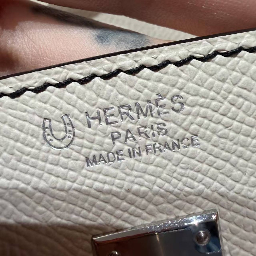 Hermes Birkin 25 Bag Handmade In Epsom Calfskin Leather Silver Hardware 10 Craie 89 Noir - Image 23