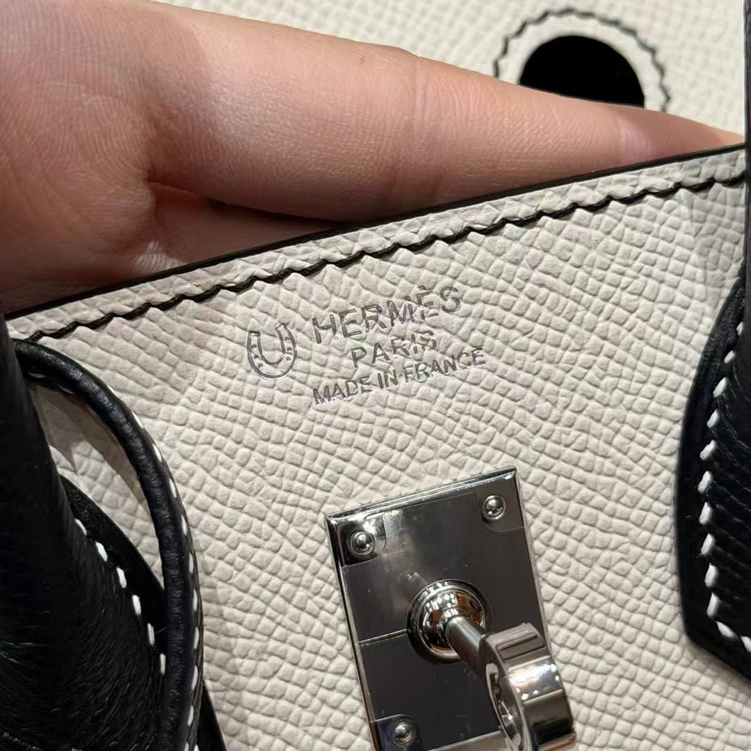 Hermes Birkin 25 Bag Handmade In Epsom Calfskin Leather Silver Hardware 10 Craie 89 Noir - Image 22