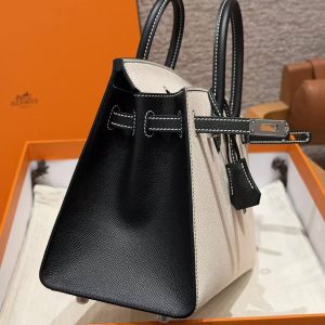 Hermes Birkin 25 Bag Handmade In Epsom Calfskin Leather Silver Hardware 10 Craie 89 Noir - Image 18