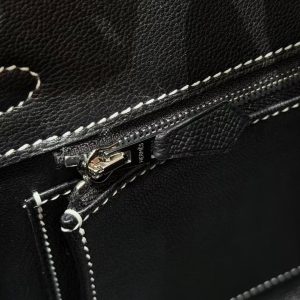 Hermes Birkin 25 Bag Handmade In Epsom Calfskin Leather Silver Hardware 10 Craie 89 Noir - Image 15