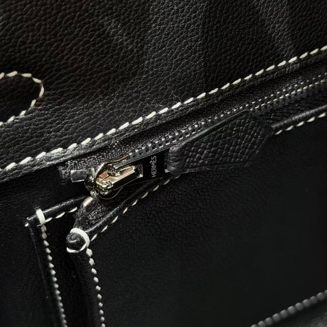 Hermes Birkin 25 Bag Handmade In Epsom Calfskin Leather Silver Hardware 10 Craie 89 Noir - Image 15