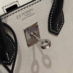 Hermes Birkin 25 Bag Handmade In Epsom Calfskin Leather Silver Hardware 10 Craie 89 Noir - Image 13