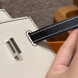 Hermes Birkin 25 Bag Handmade In Epsom Calfskin Leather Silver Hardware 10 Craie 89 Noir - Image 12